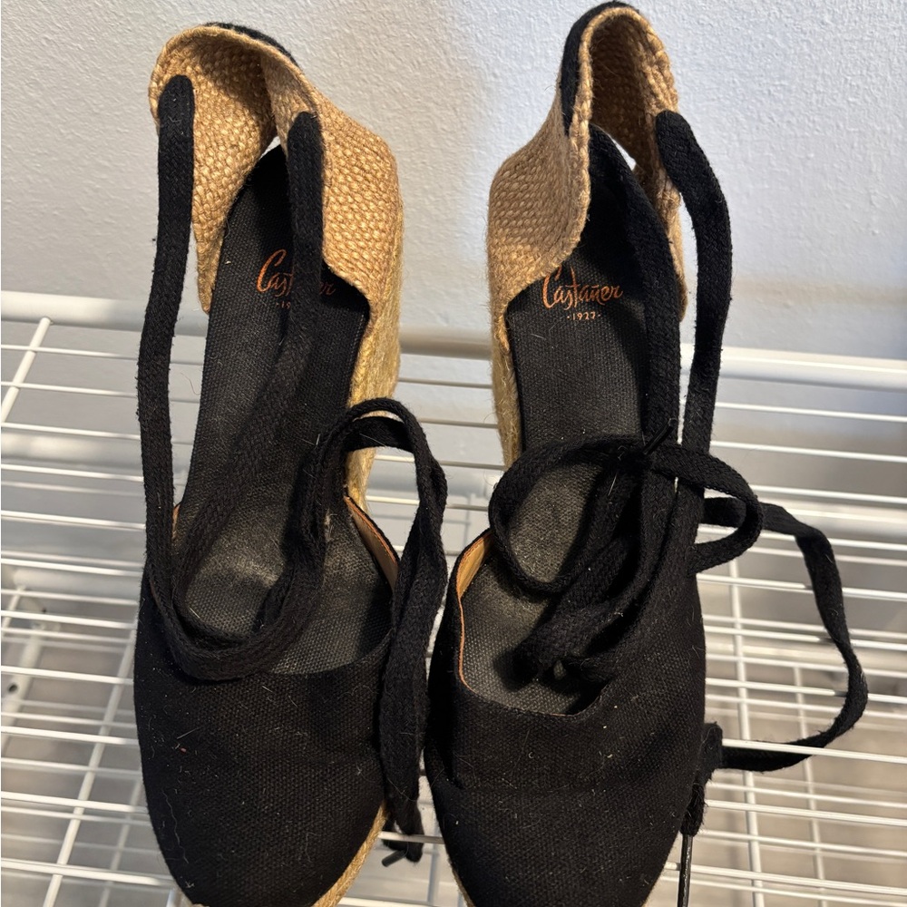 Castaner Black and Tan Espadrille Wedges